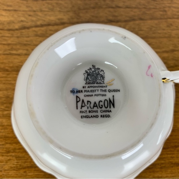 Paragon Teacup Saucer Set Mint Green Red White Roses Single Warrant Bone China - Picture 12 of 15